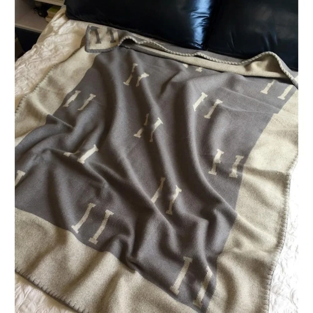 Letter H Throw Blanket 52x69 Gray Reversible Cozy Home Decor NWOT